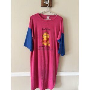 Vintage Avon Fashions Womens Garfield Zodiac Cancer Pink Sleep Shirt One Size